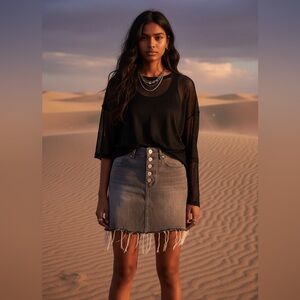 PacSun Gray Button-Front Denim Mini Skirt